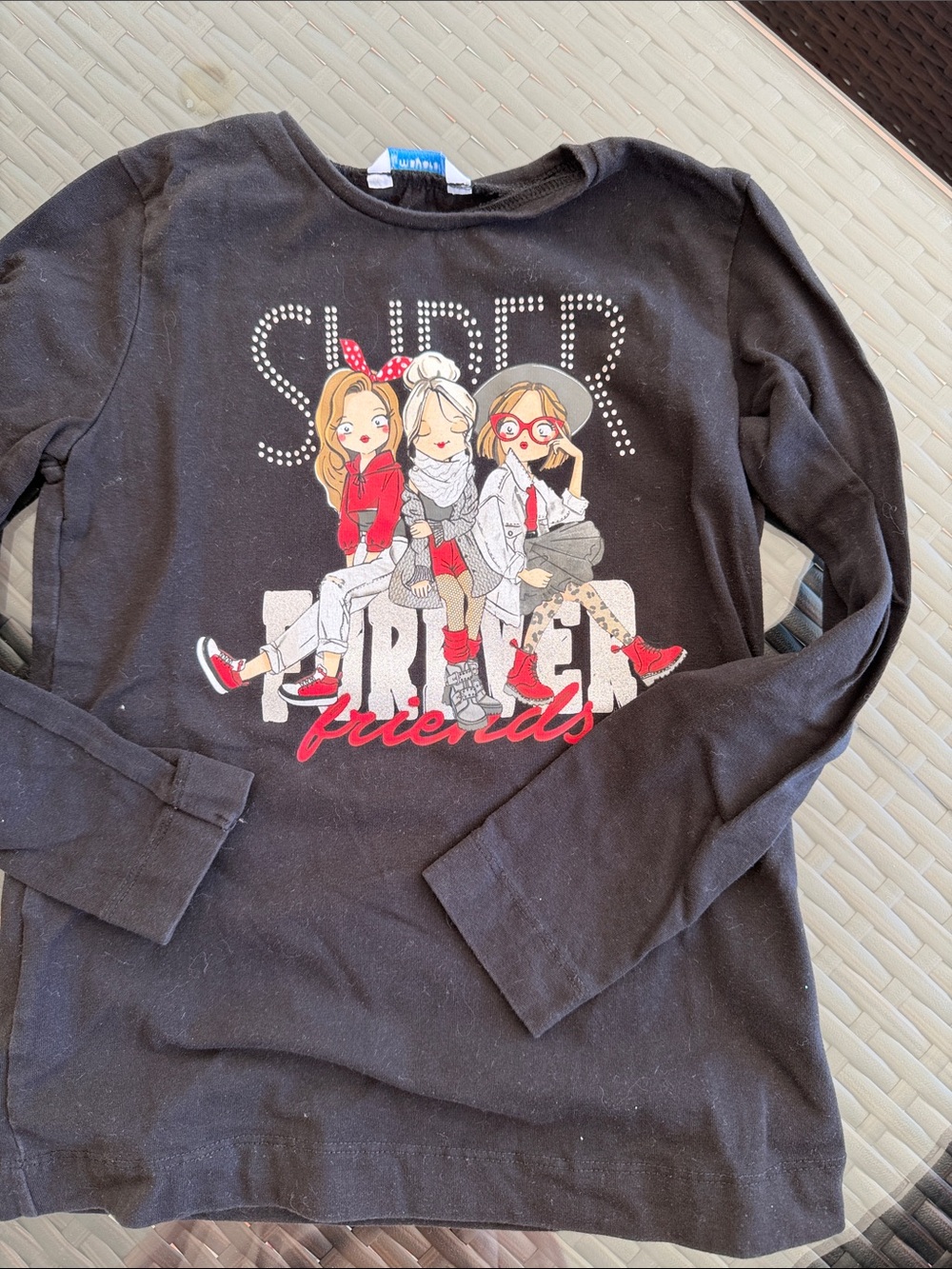 Mayoral Black Long-Sleeve 'Super Friends' Graphic Tee with Red Accents
